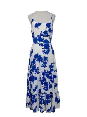 NWOT Cynthia Rowley White Maxi Dress with Bold Blue Floral Print